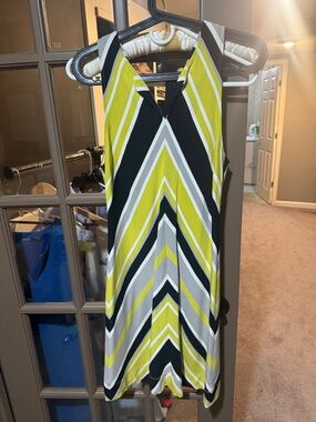 Banana Republic Yellow Black White Chevron Halter Mini Dress